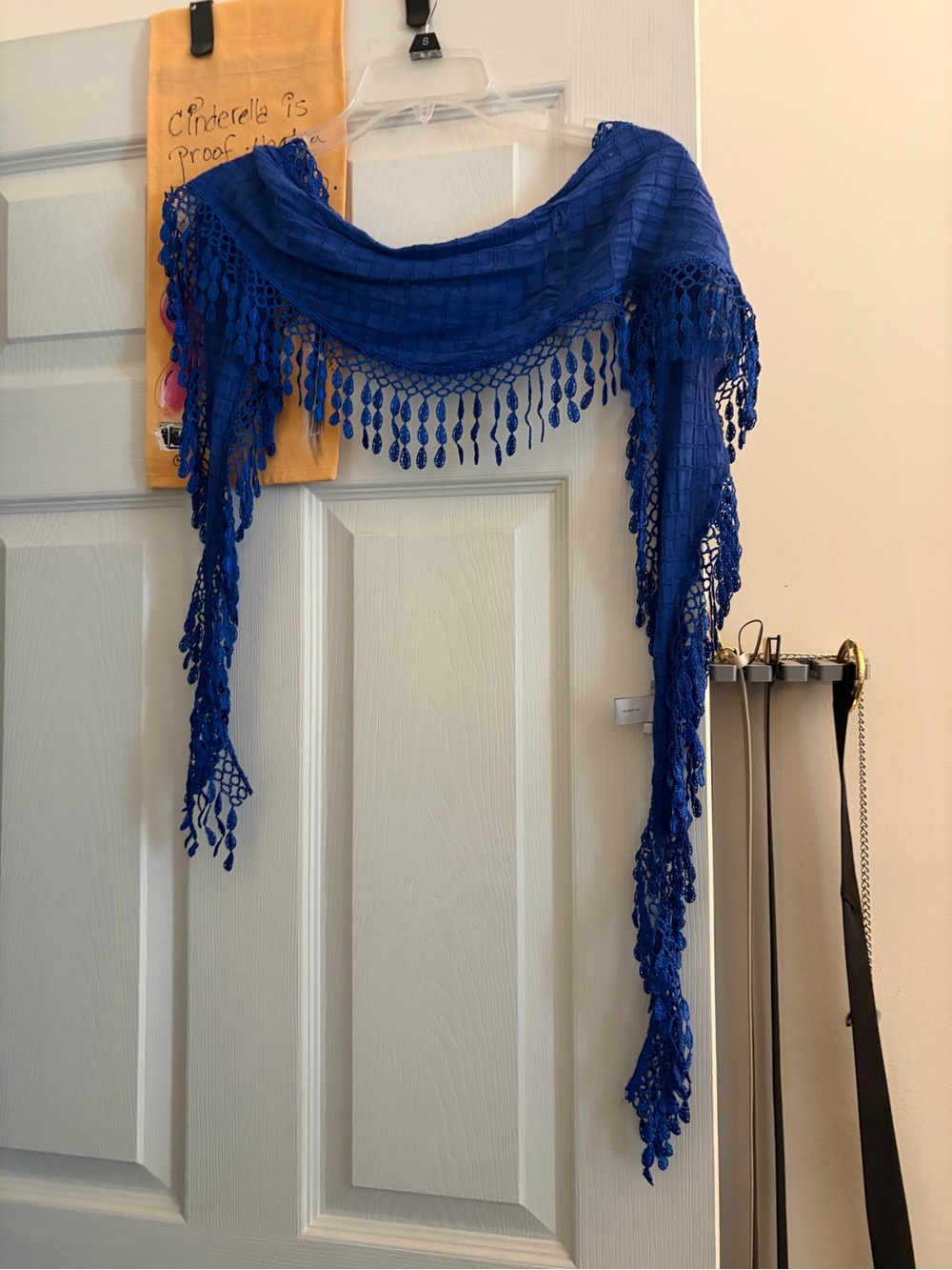 Chico's Royal Blue Crochet Fringe Wrap Scarf